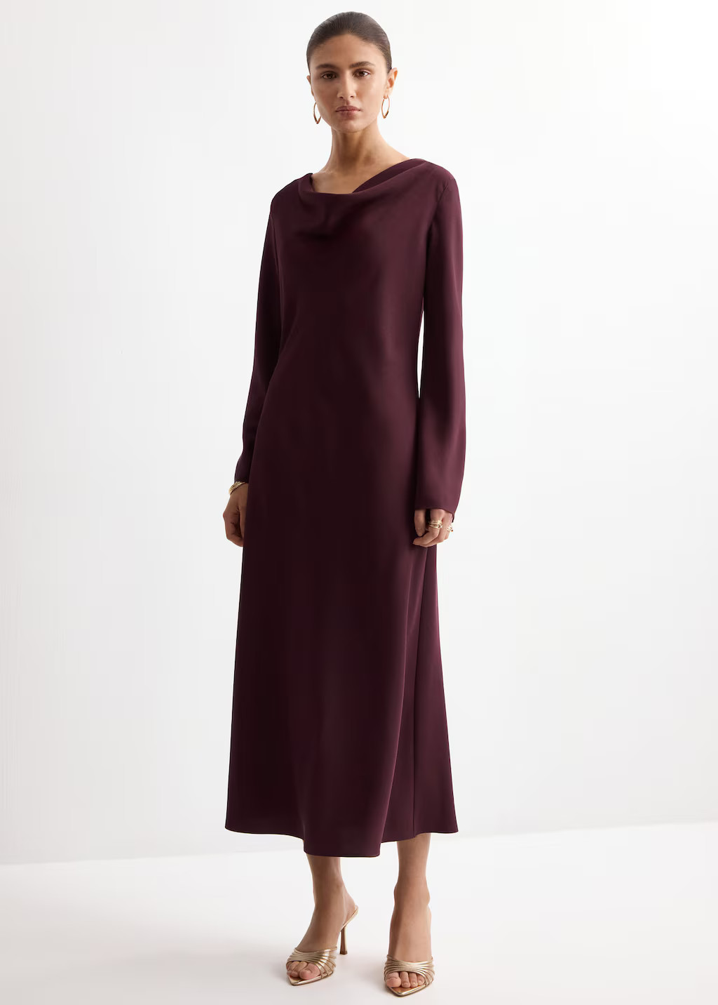 Draped neck dress maroon - Woman - 2 - MANGO | Mango (US/MX/AU)