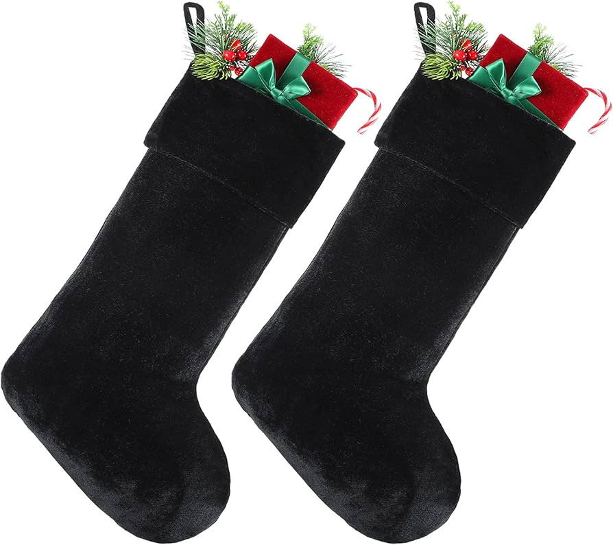 Christmas Velvet Stocking 10 x 19 Inch Christmas Hanging Black Stockings Xmas Sock Spooky for Fir... | Amazon (US)