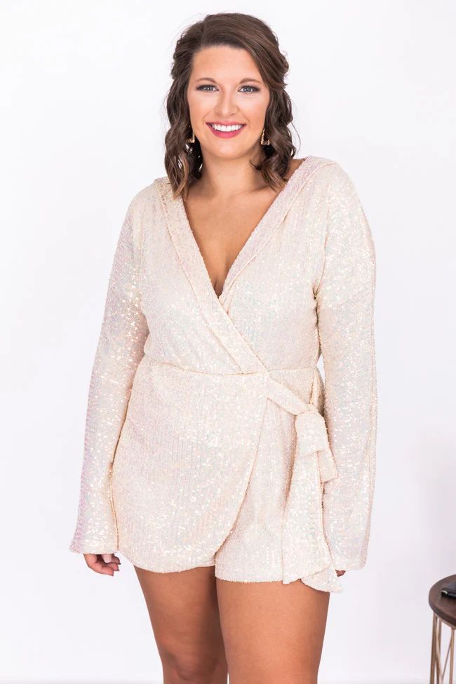 Something To Believe In Champagne Sequin Wrap Romper | The Pink Lily Boutique