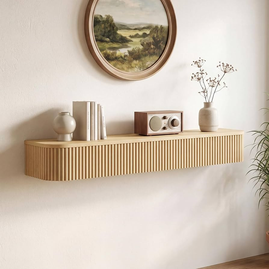 Curved Wall Mounted Shelf, Display Shelf for Wall, Modern Floating Console Table for Entryway, Li... | Amazon (US)