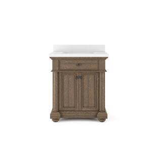 McGinnis 30 in. W x 20 in. D x 34.5 in. H Bath Vanity in Brown Oak w/ Quartz Stone Vanity Top in ... | The Home Depot