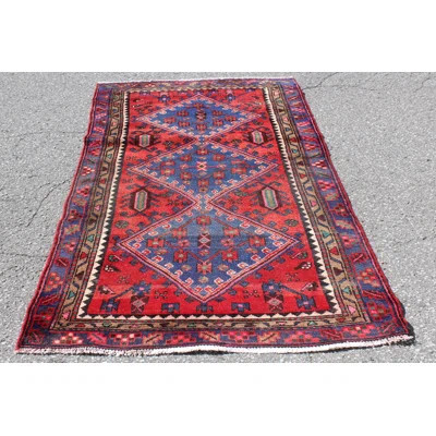 One-of-a-Kind Hand-Knotted 1950s 3'1" x 6'3" Wool Area Rug in Red/Brown/Blue | Wayfair North America