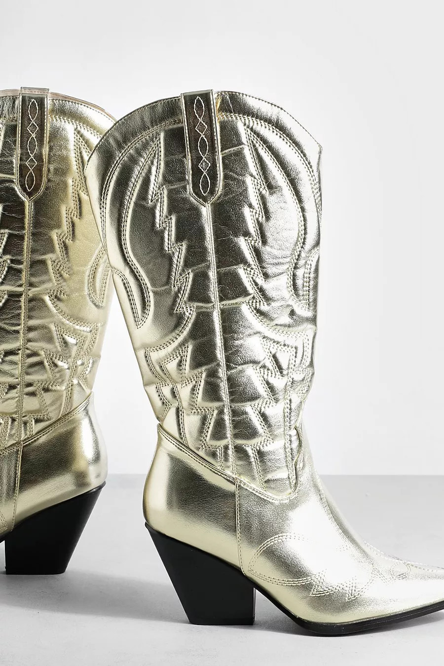 Metallic Knee High Western Cowboy Boots | Boohoo.com (US & CA)