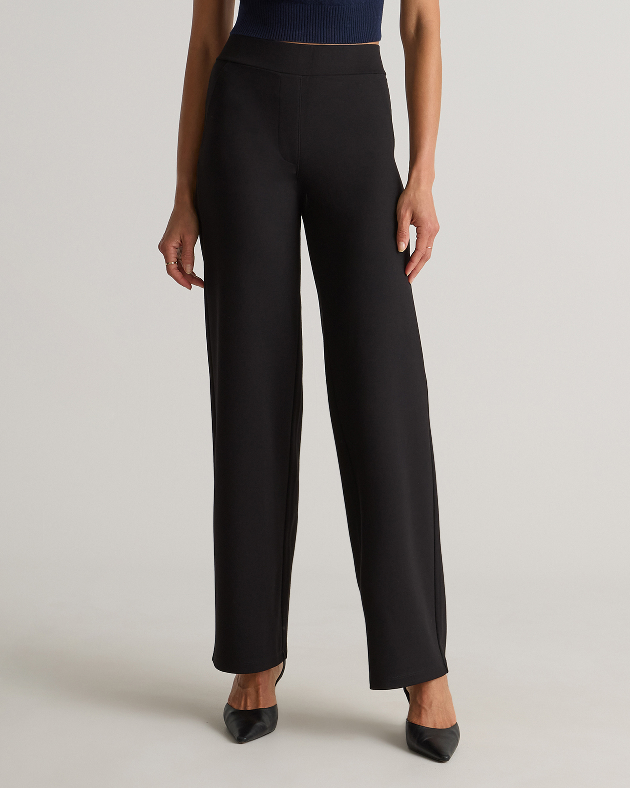 Quince | Women's Ultra-Stretch Ponte Wide Leg Pants in Black, Size Small, Rayon | Quince
