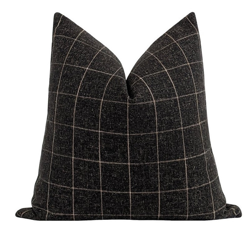 Black Natural Plaid Pillow Cover | Woven Sable Accent Pillow | Land of Pillows