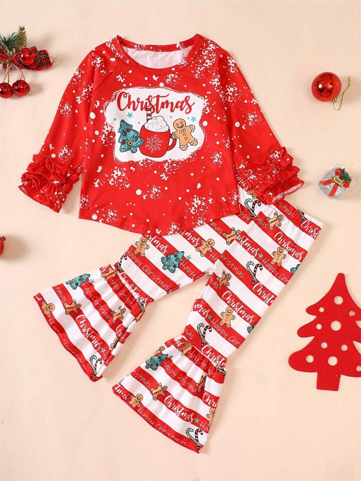 Young Girl Girls' Christmas Round Neck Long Sleeve Casual Sweatshirt With Santa Letter Print & Fl... | SHEIN