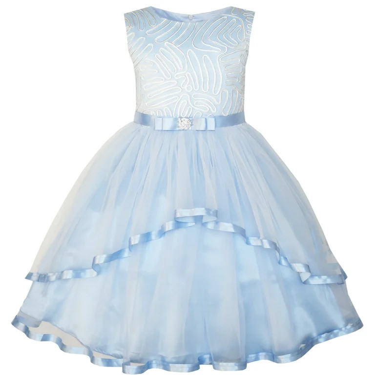 Sunny Fashion Flower Girls Dress Blue Belted Wedding Party Bridesmaid Size 4-12 | Walmart (US)