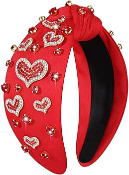 Valentine’s Day Heart Headbands for Women Valentine’s Day Accessories Jeweled Beaded Heart Kn... | Amazon (US)