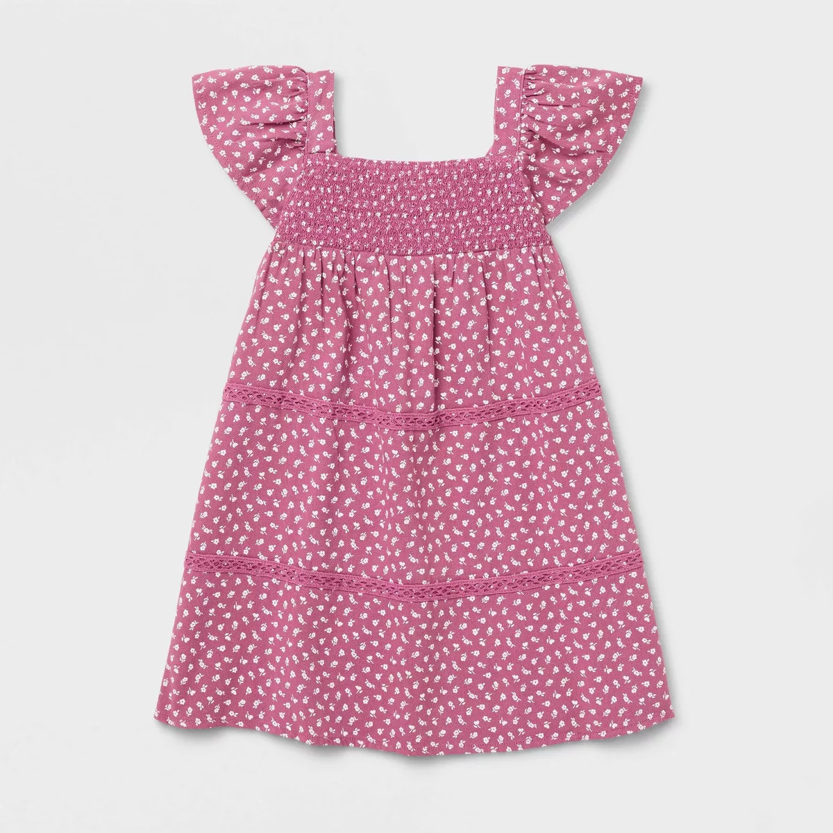Toddler Girls' Floral Smocked Short Sleeve Dress - Cat & Jack\u2122 Purple 4T | Target