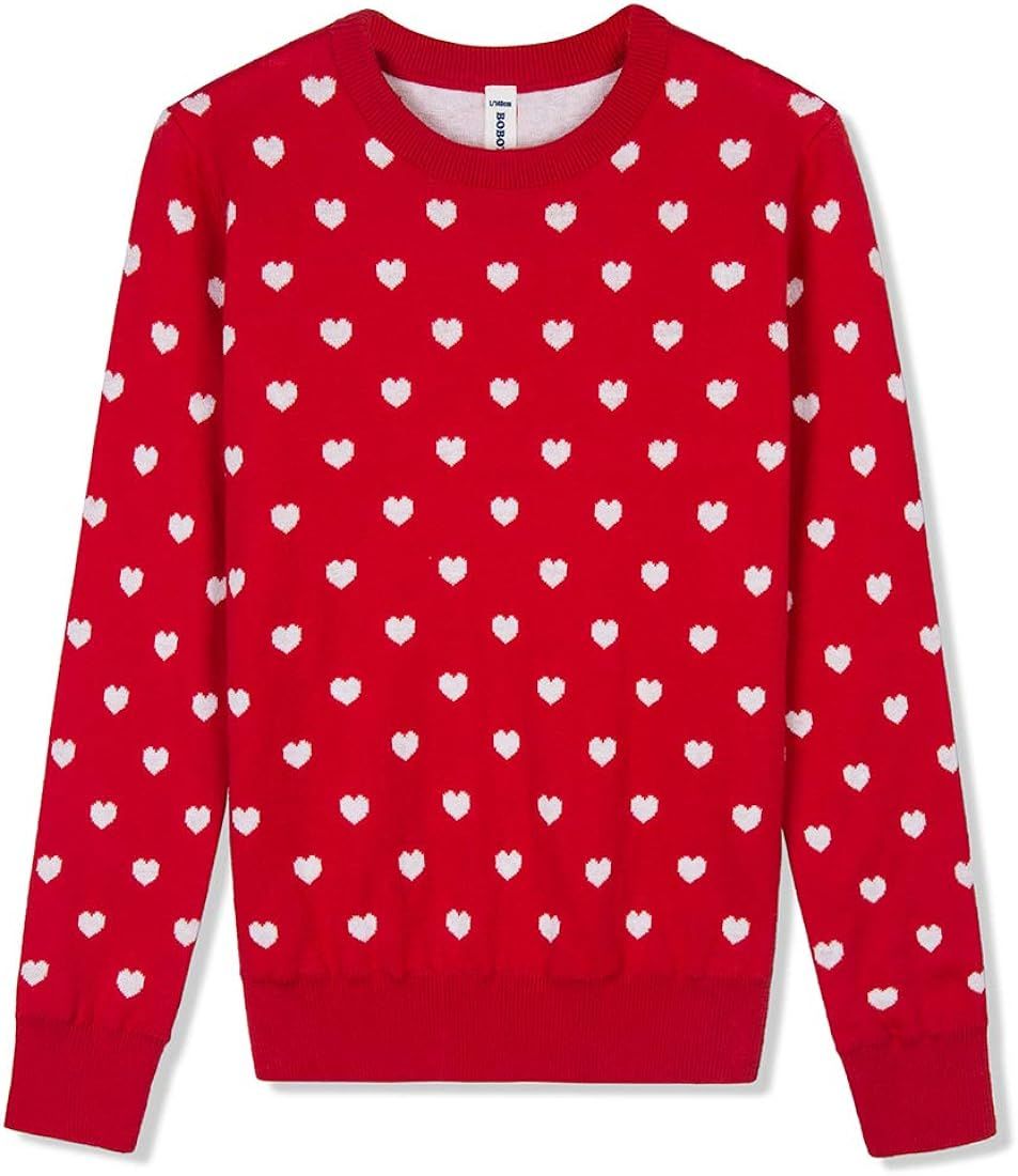 BOBOYOYO Girls Sweaters 100% Cotton Kids Heart Sweater Valentine Holiday Pullover Teen Clothes Wi... | Amazon (US)
