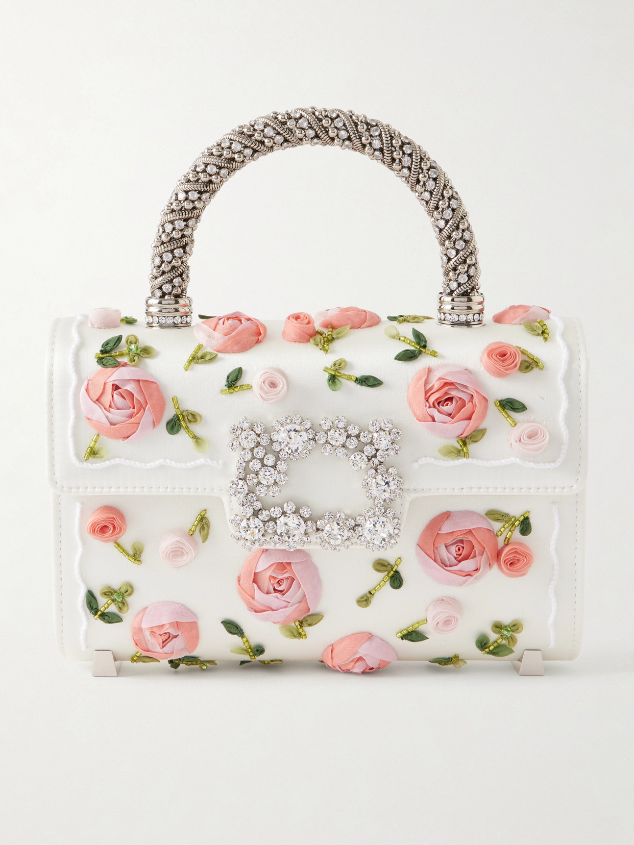 Roger Vivier - Floral-appliquéd Embellished Satin Clutch - Ivory | NET-A-PORTER (UK & EU)