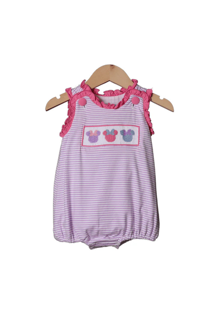 Smocked Mouse Lavender Stripe Bubble | The Smocked Flamingo