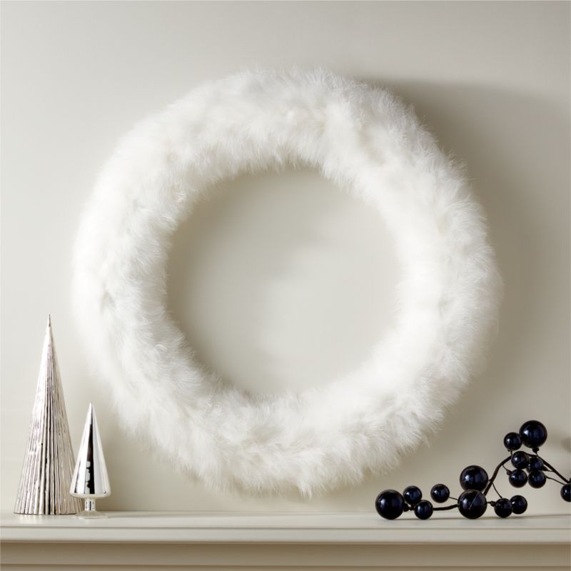 Fluffy White Modern Feather Wreath 36'' | CB2 | CB2
