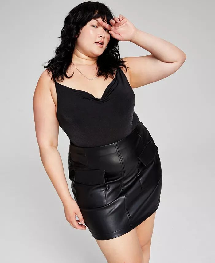 Trendy Plus Size Faux-Leather Cargo Mini Skirt | Macys (US)
