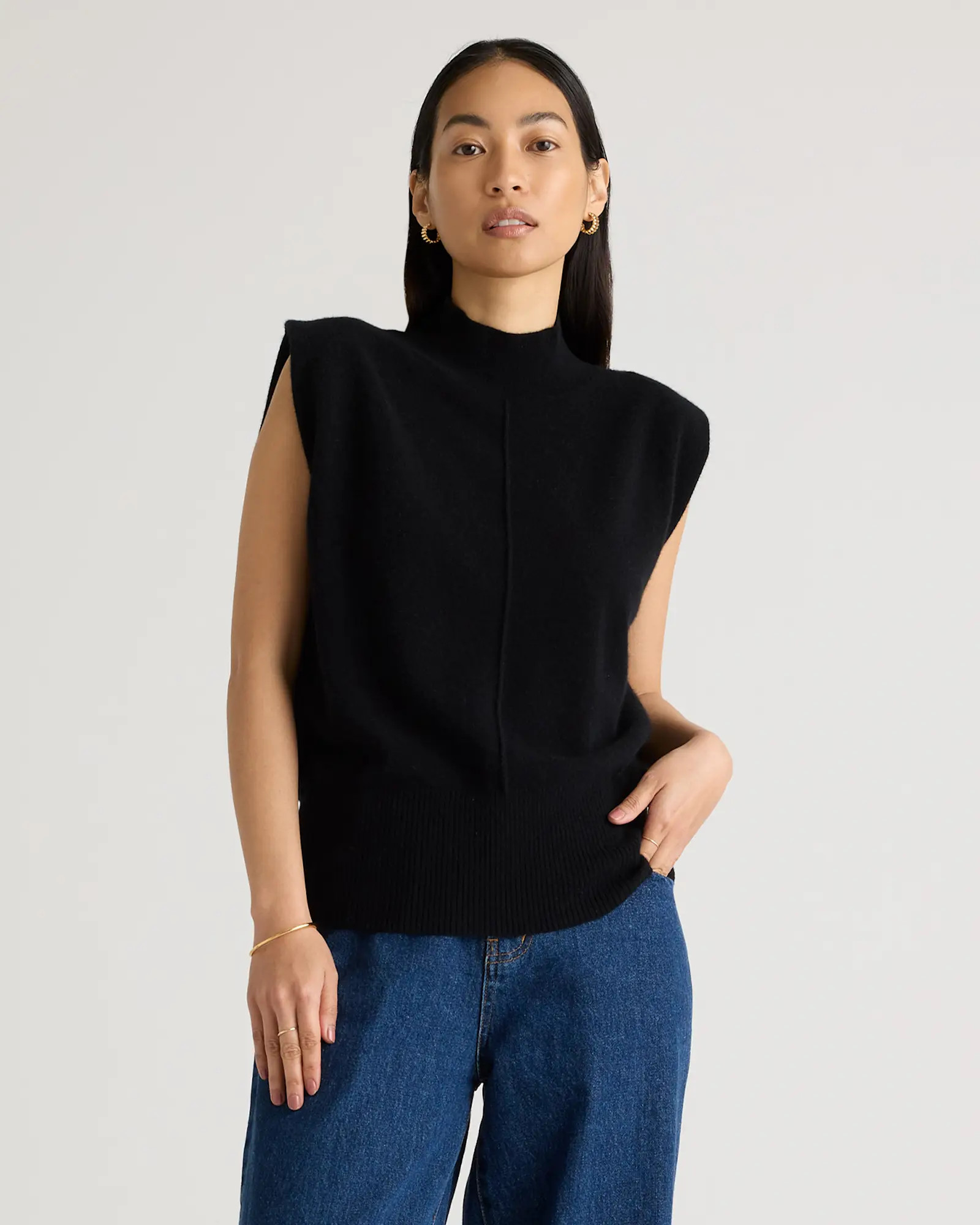 Mongolian Cashmere Padded-Shoulder Sweater Tank | Quince