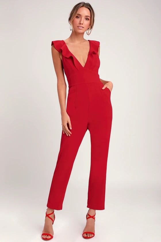 Leilani Red Ruffled Jumpsuit | Lulus (US)