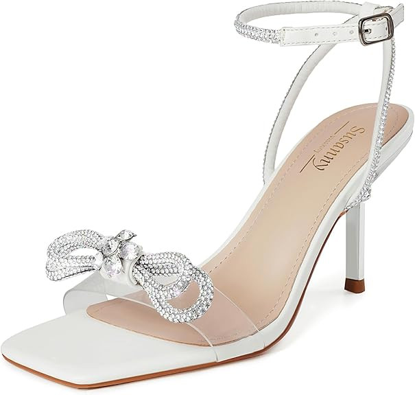 Susanny Women's Closed Toe Rhinstone Wedding Low Heel Slingback Clear Kitten Heels,Adjustable Str... | Amazon (US)