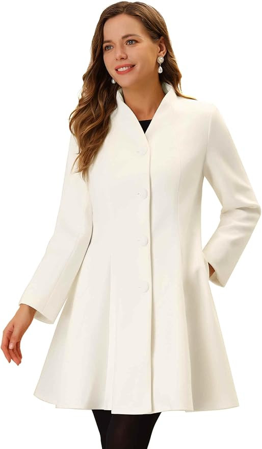 Allegra K Women's Single Breasted Coat A Line Mid-Long Peacoats Outerwear Winter Coats | Amazon (US)