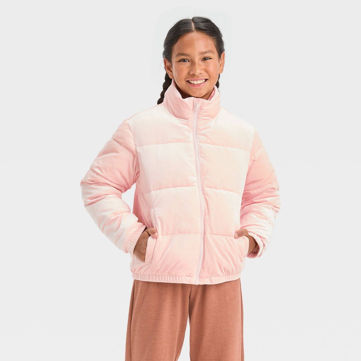 Girls' Solid Velvet Cropped Puffer Jacket - art class™ | Target