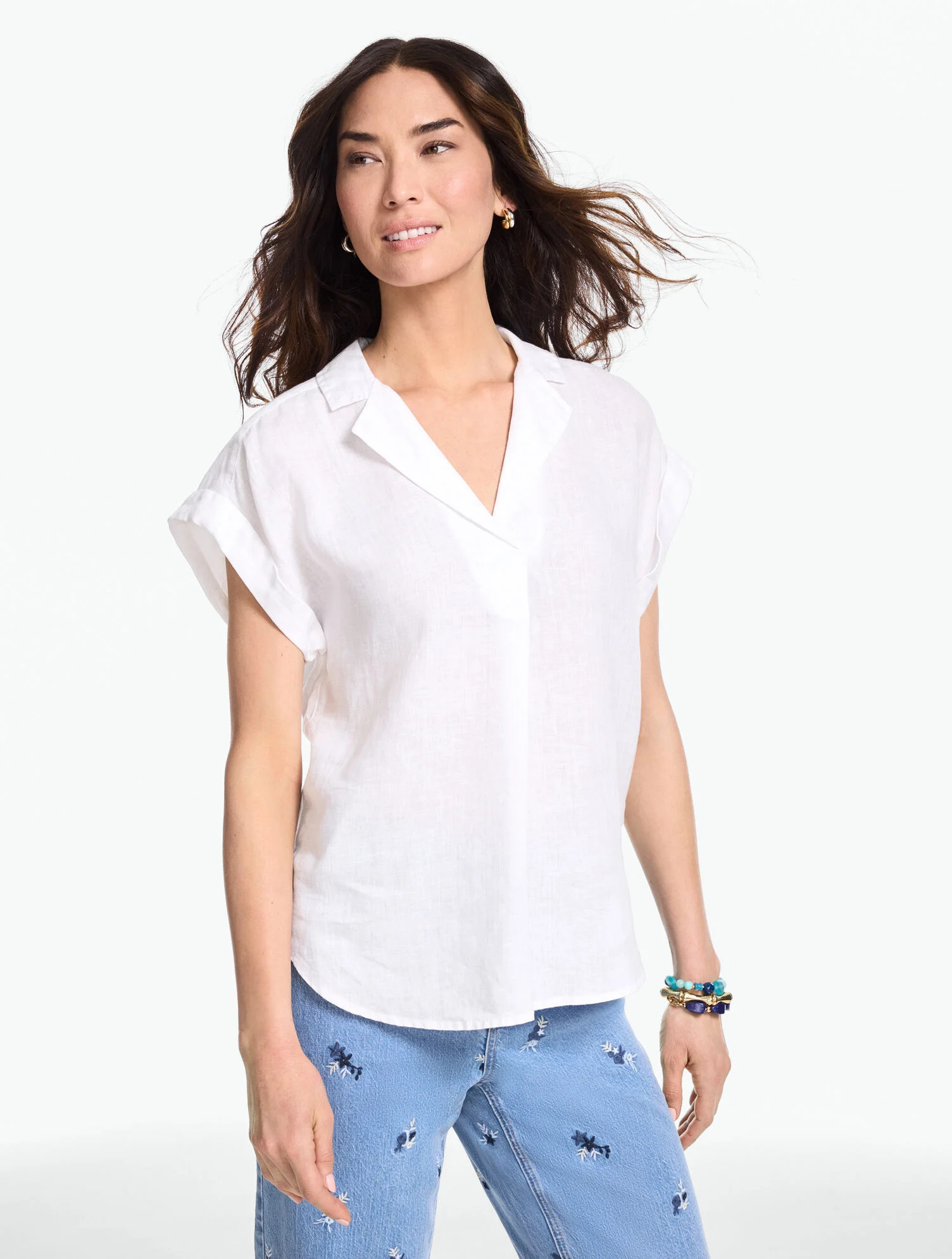Extended Shoulder Linen Popover | Talbots
