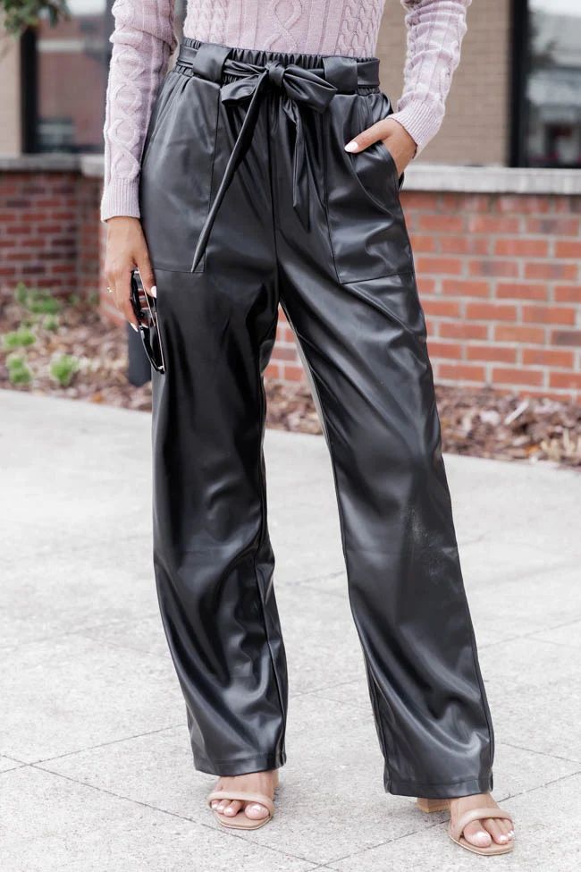 Treat You Right Black Faux Leather Tie Belt Pants | Pink Lily