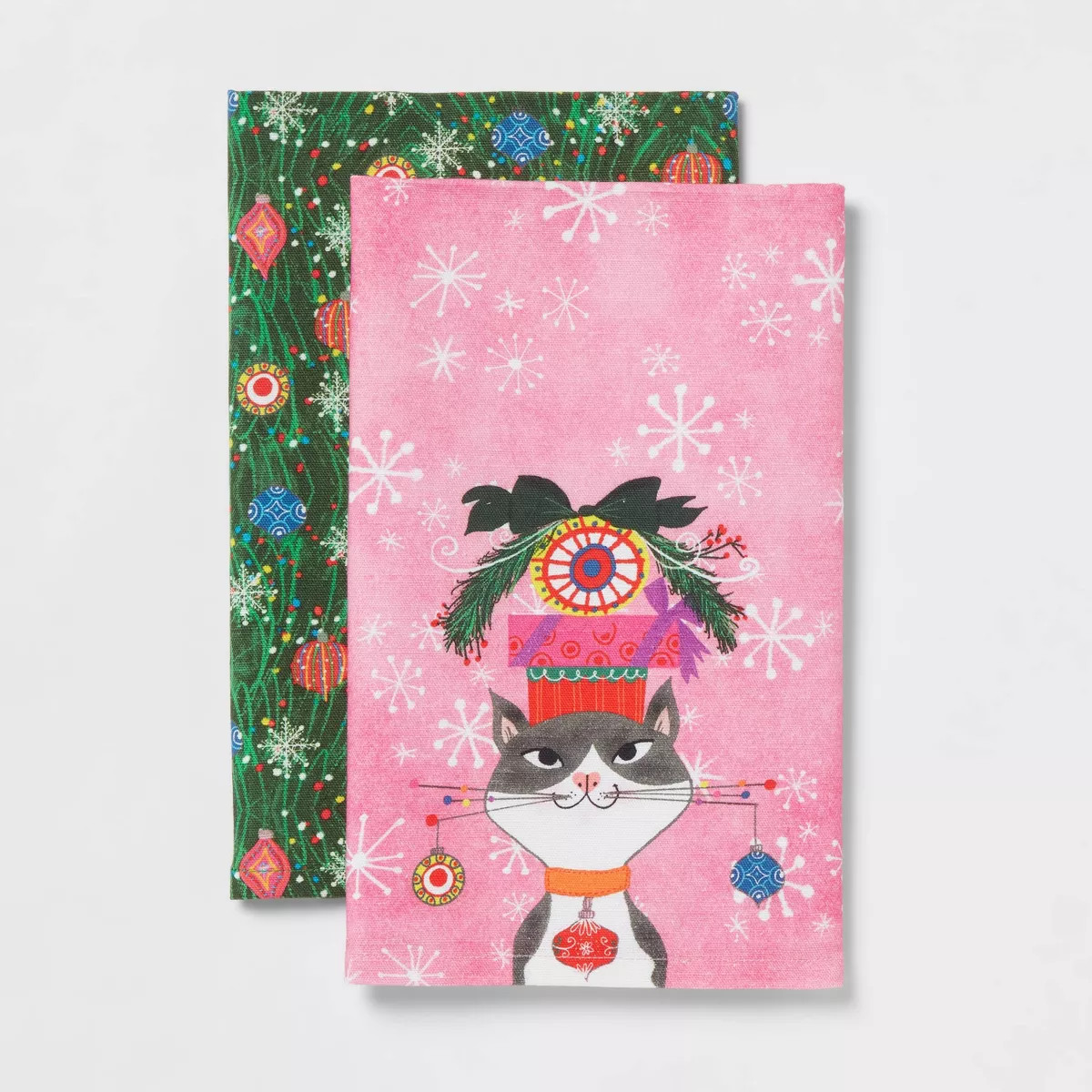 2pc Vanessa Brantley-Newton Design Slub Christmas Kitchen Towel Pink/Green - Wondershop™ | Target