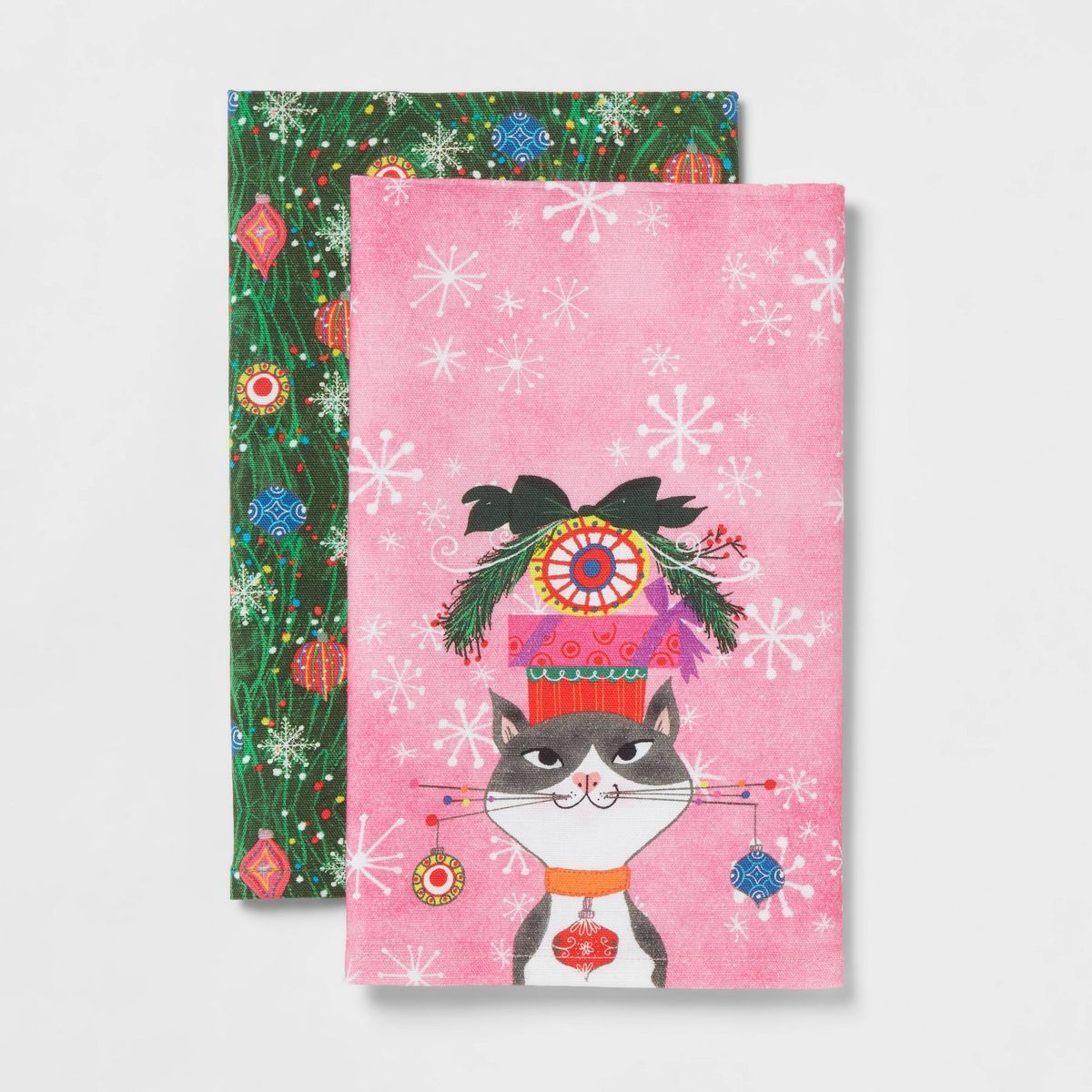 2pc Vanessa Brantley-Newton Design Slub Christmas Kitchen Towel Pink/Green - Wondershop™ | Target