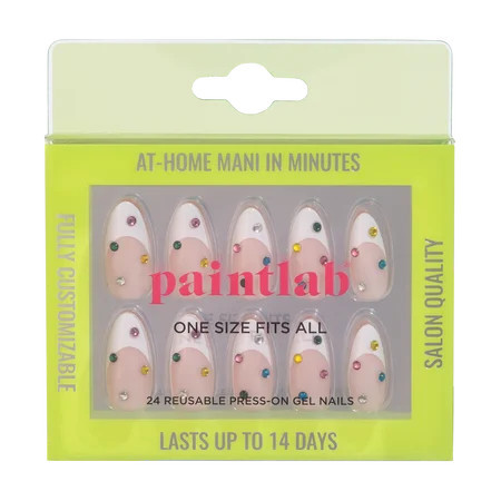 PaintLab Medium Almond Press On False Nails 3D, Bejeweled, White French Tip, 30 Count | Walmart (US)