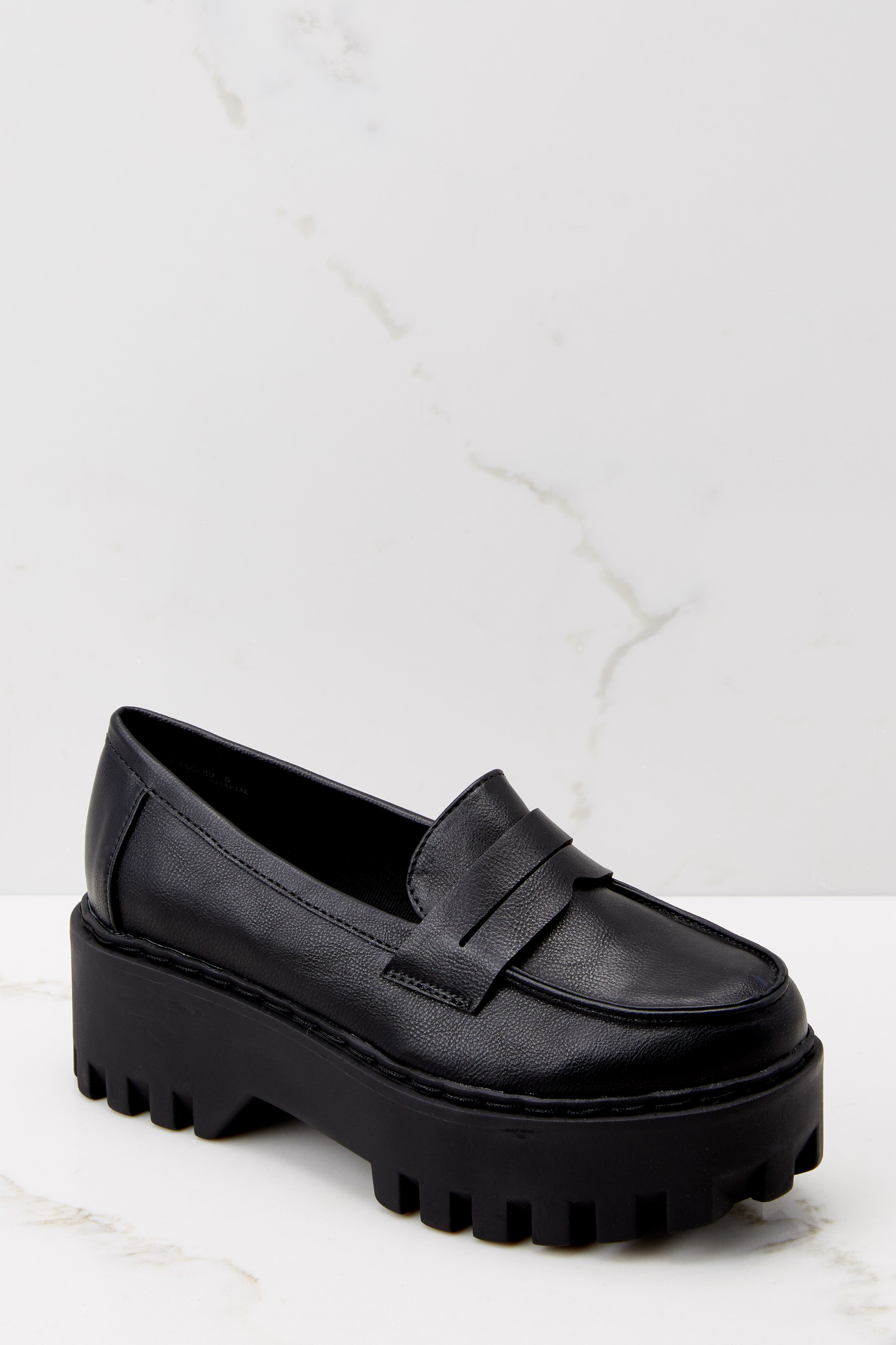 Move Ahead Black Platform Lug Sole Loafers | Red Dress 