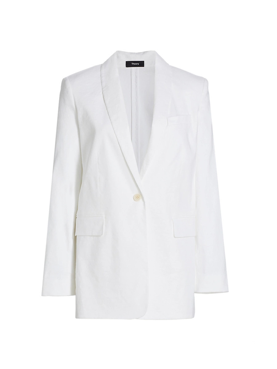 Women's Linen-Blend Single-Button Blazer - White Place Holder - Size 0 | Saks Fifth Avenue