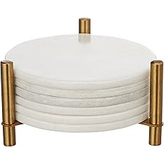 Queenza Marble Coasters for Drinks, Set of 6 Coasters with Holder, Pearl White Marble Coasters 3.... | Amazon (US)