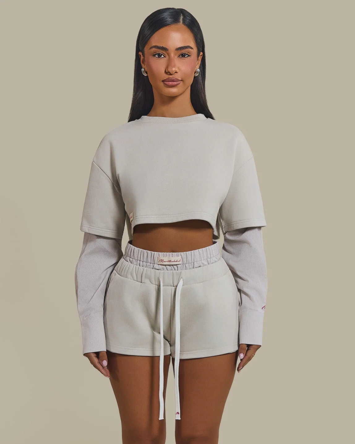 The Cropped Long Sleeve Top in Beige | Mars The Label