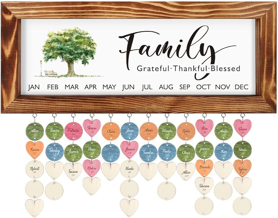 TOARTi Family Tree Birthday Plaque with Tags(15.8''x6.3''), Solid Wood Frame Birthday Hanging Cal... | Amazon (US)