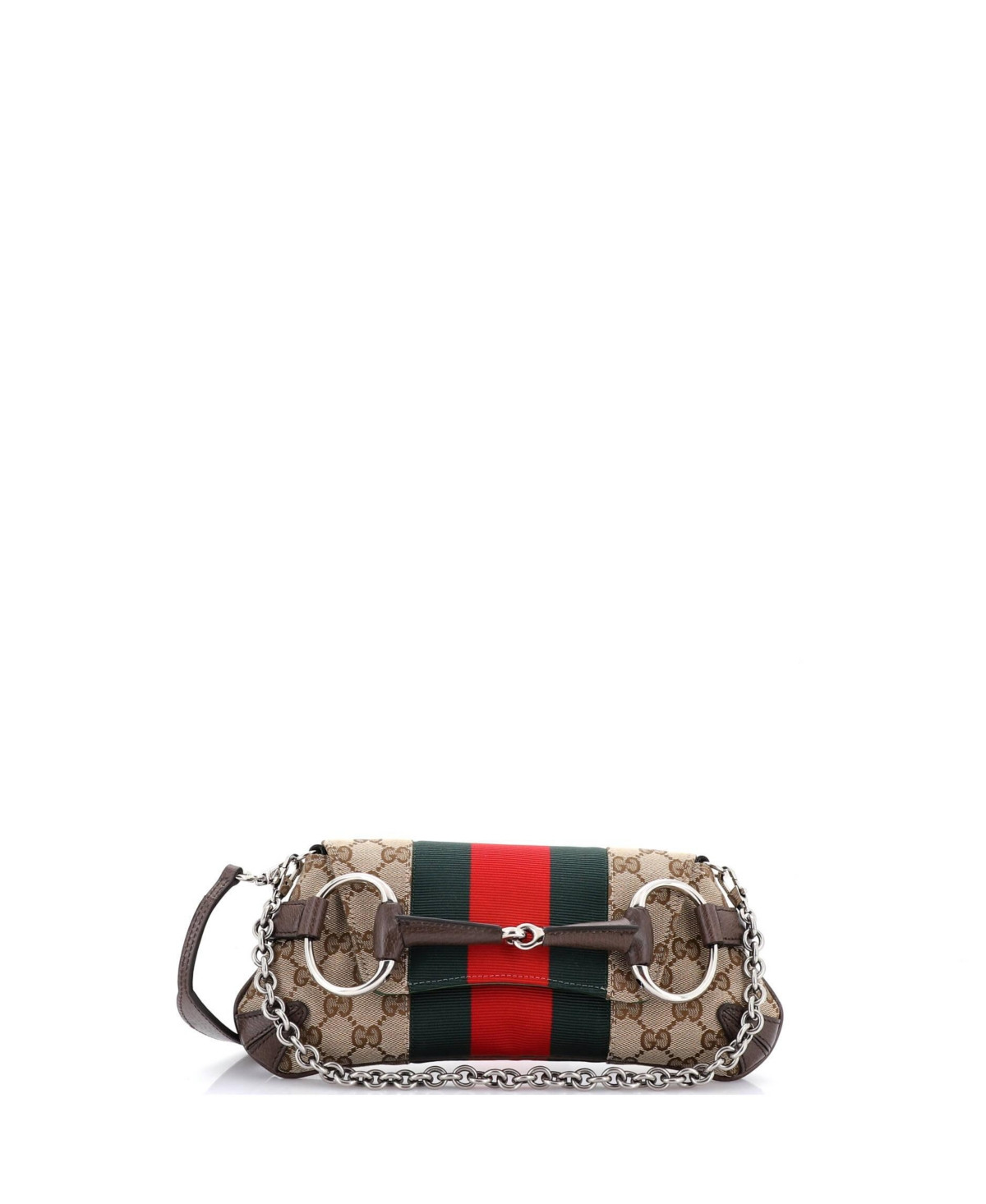Pre-Owned Gucci Small Horsebit Nm Web Chain Clutch Gg Canvas - Brown | Macy's