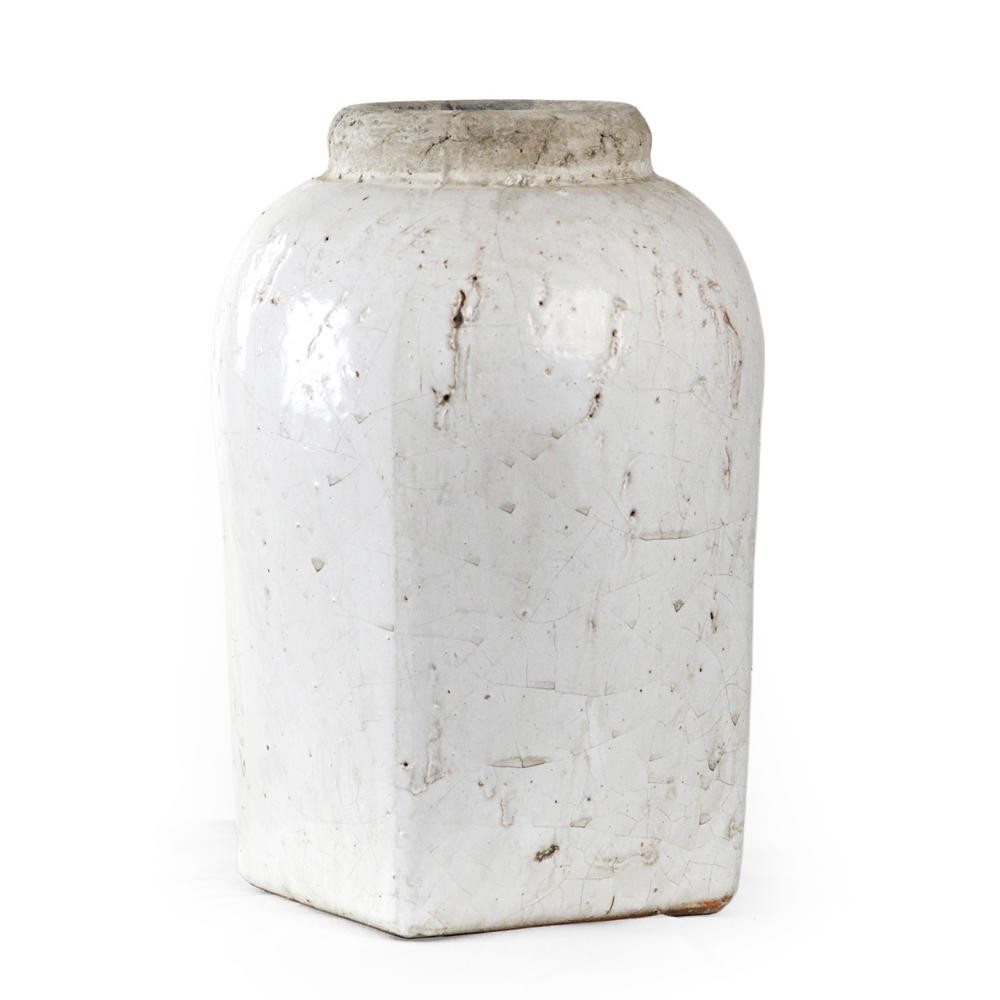Stoneware Distressed White Small Decorative Vase | The Home Depot
