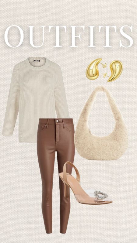 Winter outfit idea
Date night
Brown coated jeans
Target heels
Sherpa bag