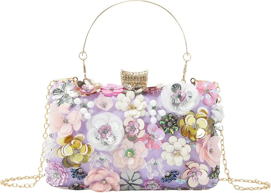 Fecialy Women's Floral Evening Handbags Colorful Rhinestone Clutch Purses Floral Bride Wedding Ha... | Amazon (US)