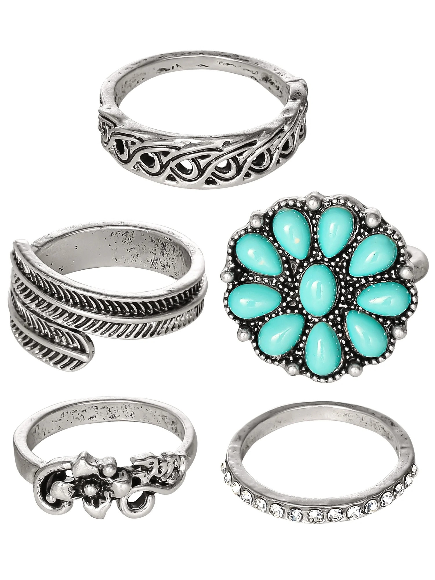 Jessica Simpson Faux Turquoise Stone Ring Set, Set of 5 | Walmart (US)
