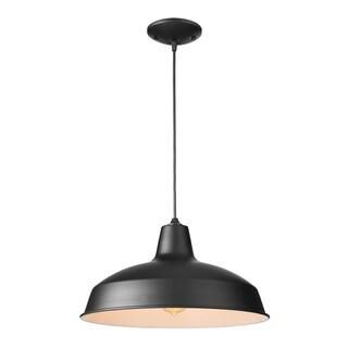 Hampton Bay 1-Light Black Warehouse Pendant Hanging Light with Metal Shade AF-1032R/BK - The Home... | The Home Depot