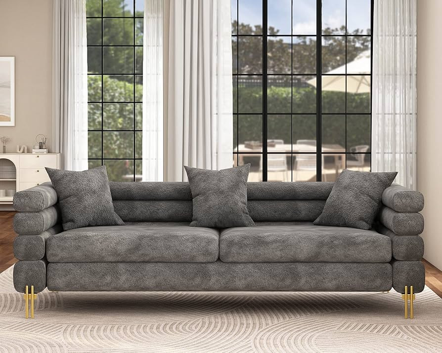 Oversized Sofa - 85 inch Sofa Couch, 3 Seater Comfy Bouclé Deep Seat Sofa for Living Room - Grey | Amazon (US)