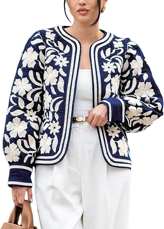 Yimoon Women's Cropped Quilted Puffer Jacket Lightweight Floral Print Padded Coat Open Front Puff... | Amazon (US)