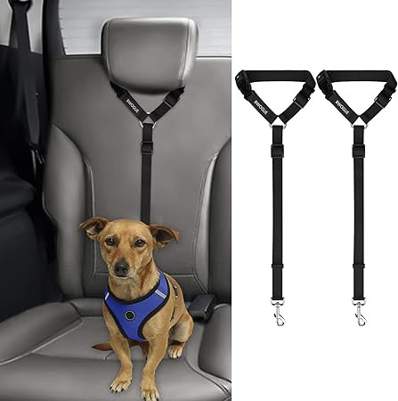 BWOGUE 2 Packs Dog Cat Safety Seat Belt Strap Car Headrest Restraint Adjustable Nylon Fabric Dog ... | Amazon (US)