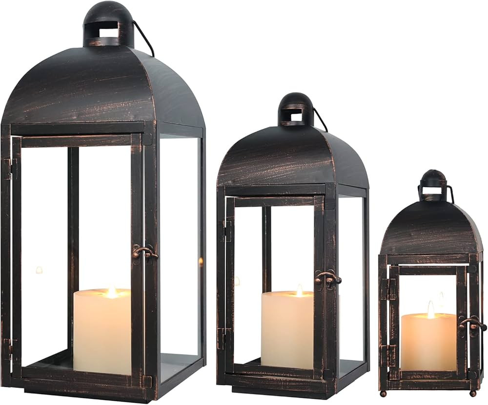 3Pack Outdoor Lantern, Front Porch Decor, 23" Large Candle Lanterns Decorative Indoor, Metal Fram... | Amazon (US)