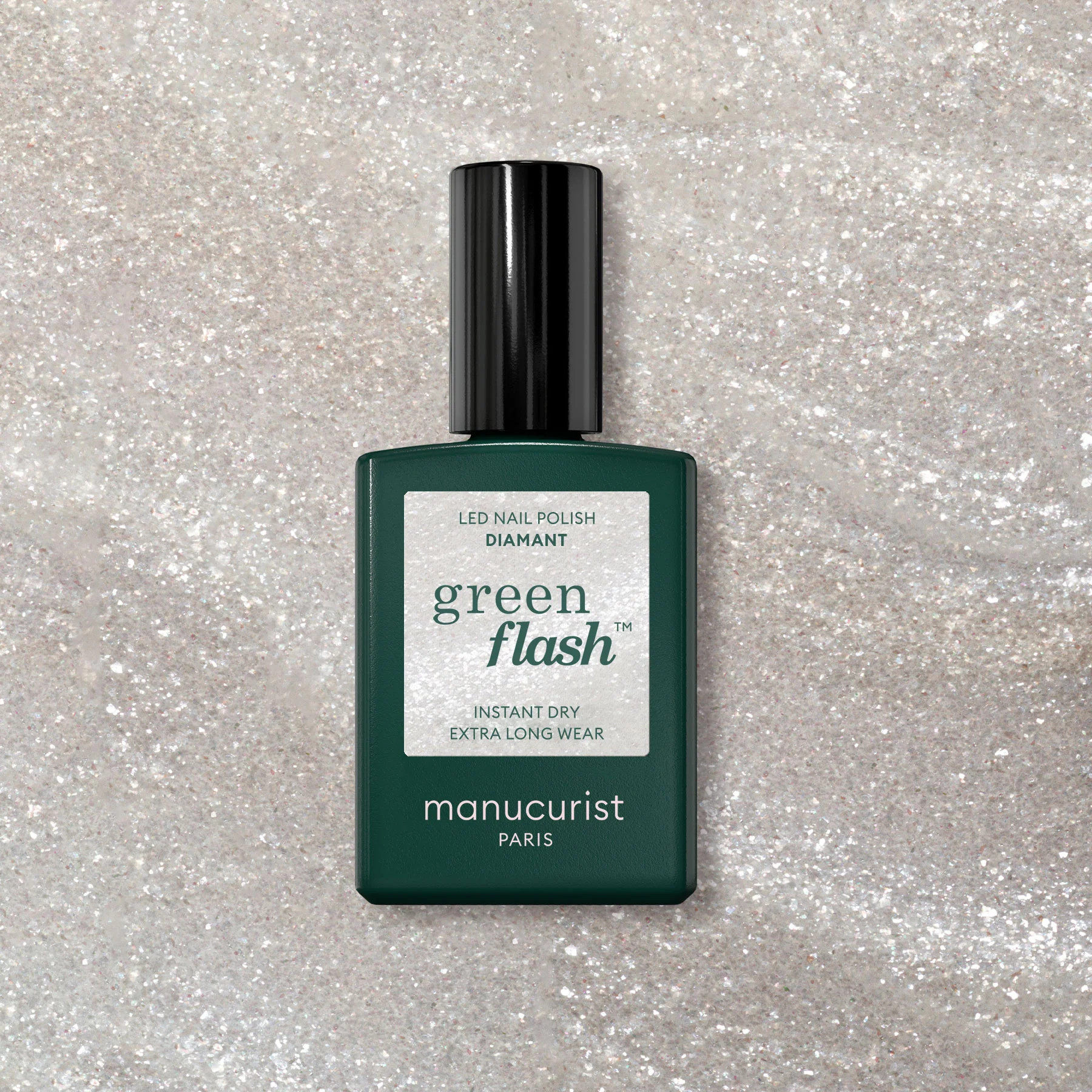 Diamant silver glitter LED nail polish - Green Flash | Manucurist | Manucurist Global
