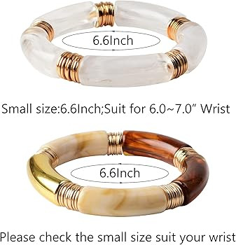 Bamboo Tube Bangles Bracelet Chunky Curved Stacking Clear Acrylic Colorful Beads Stretchable Frie... | Amazon (US)