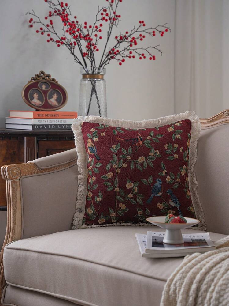 1pc Crimson Two Orioles Pillowcase | SHEIN
