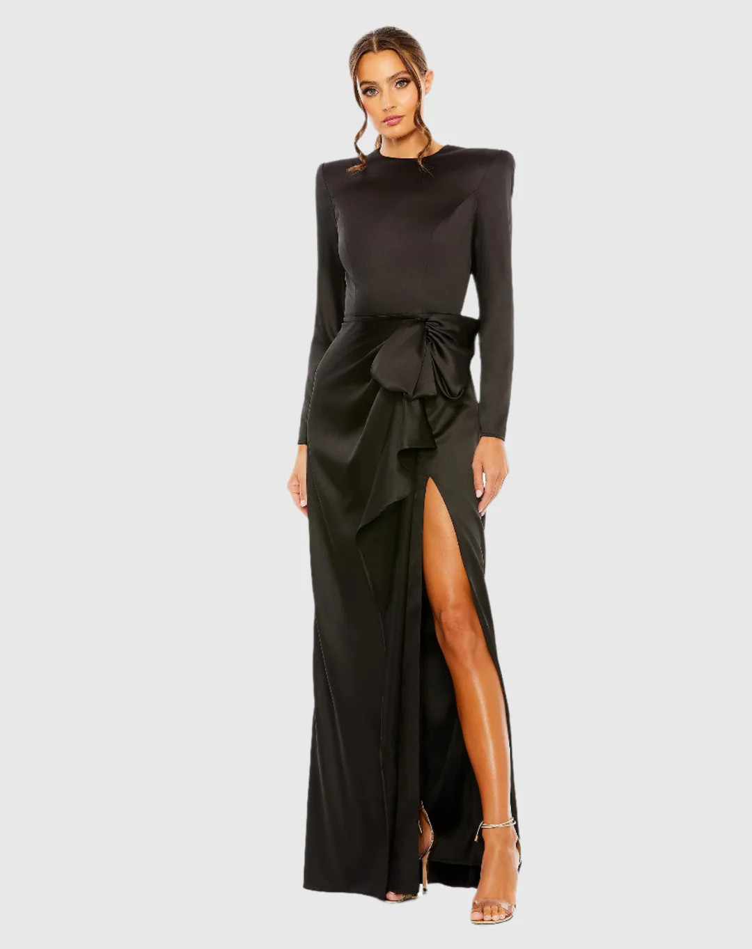 Long Sleeve Structured Bow Draped Gown | Mac Duggal