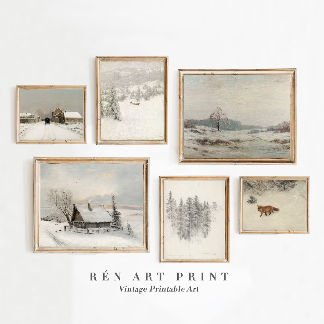Vintage Winter Prints Set | Antique Christmas Gallery Wall Set | Digital Download | Cottage Chris... | Etsy (US)