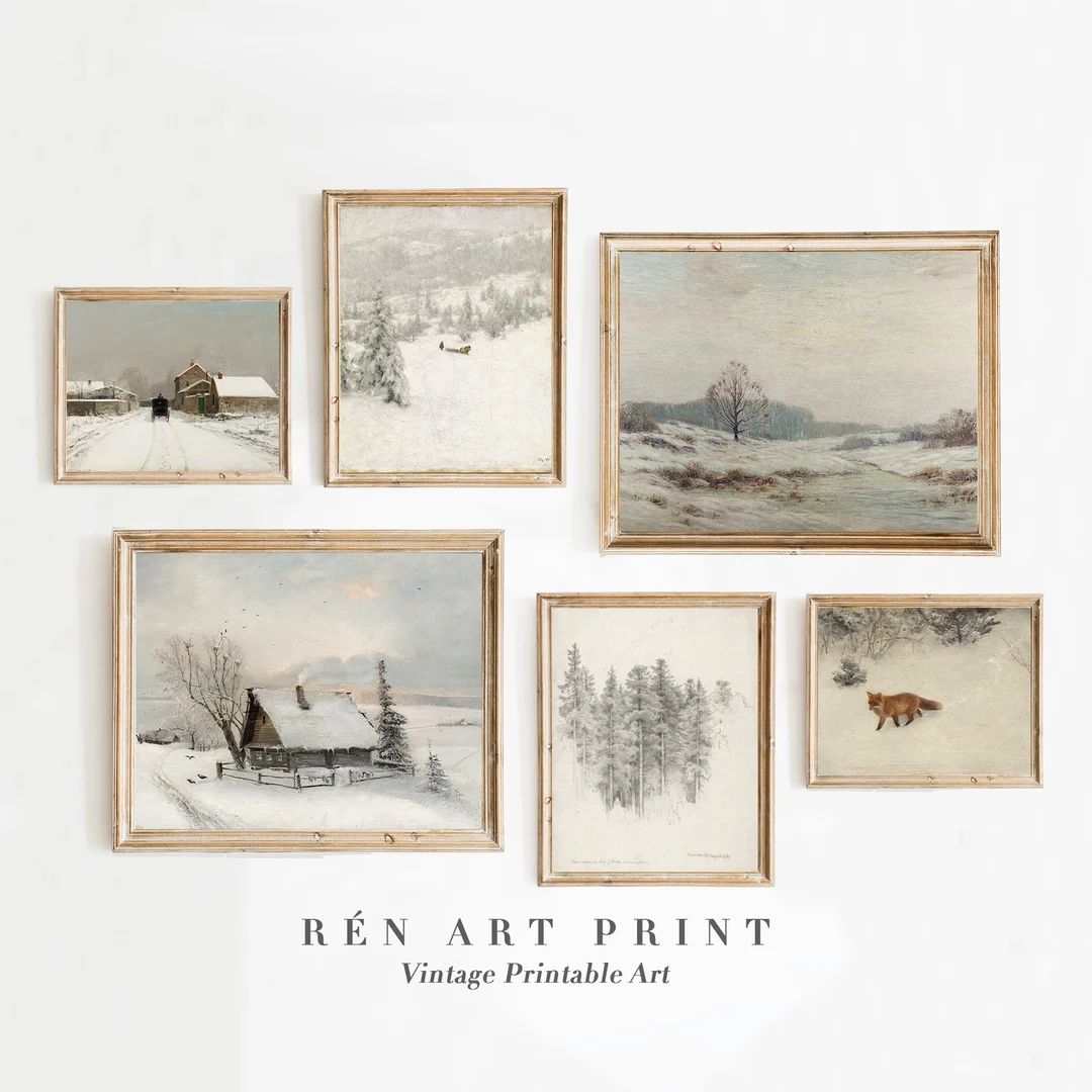 Vintage Winter Prints Set Antique Christmas Gallery Wall Set - Etsy | Etsy (US)