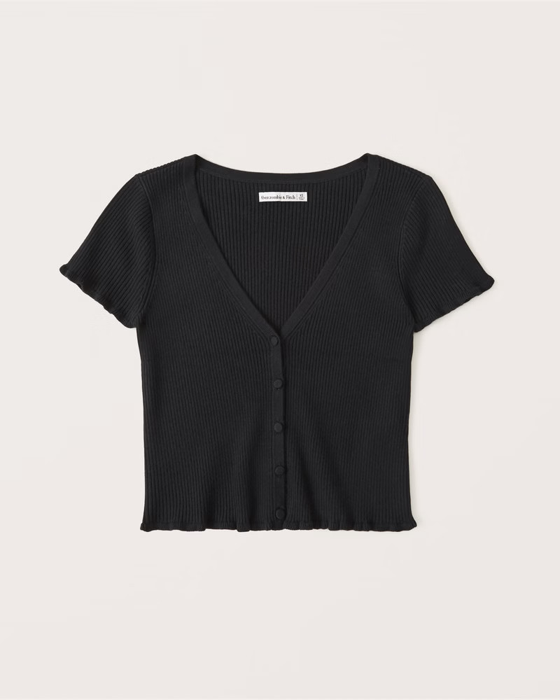 Short-Sleeve Ruffle Cardigan | Abercrombie & Fitch (US)